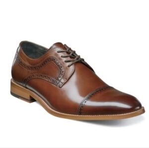 Stacy Adams Men's Dickinson Cognac Leather Cap Toe Oxford Dress Shoes, 9.5